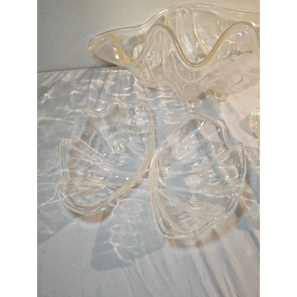 Vintage 5pc Clear Iridescent Acrylic Clam Shell Serving Bowl Set Large 19 Inch